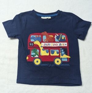 JoJo Maman Bebe Navy Dino Bus Applique Tee